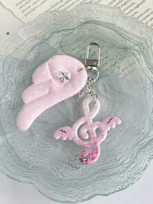 1pc Ins Polka Dot Fabric Angel Wing Keychain, New Polka Dot Musical Note Charm Pendant, Sweet Girly Bag Charm - Multicolor - View 7