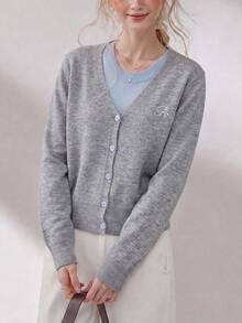 Women's New Autumn/Winter Minimalist Colorblock Design 2 In 1 Pullover Sweater - Grey - View 6