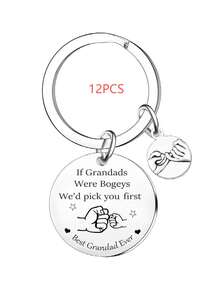 1PC/6PCS/12PCS/24PCS I Love You Grandpa Cartoon Bear Holding Hands Keychain, Grandfather Keyring Father's Day Gift, Best Hero Keepsake For Granddaughter And Grandson - Silver - View 11