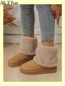 1 Pair Chic Furry Cuff Winter Boots For Women Winter Shoes For Daily Dating Shopping Weekend Gathering Casual Street Look - Brown - View 2