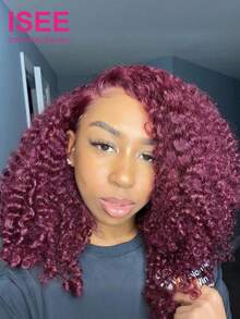 ISEE HAIR Wear Go Burmese Curly Wig Pre-Cut Lace Glueless Wigs Burgundy Color Pre-Plucked Hairline 13*6 Transparent Lace 180% Density 16-24 Regular Inch Upgrade Wig Friendly Use For Beginners - S99J - View 2