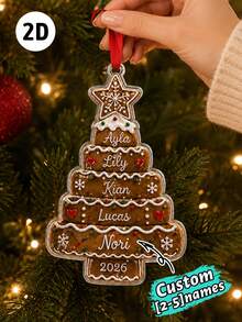 Custom Christmas Tree Ornament, Personalized Family Name Hanging Decor, Customized Gingerbread Christmas Tree Ornament With 2-5 Names And 2026 Year, Customizable Holiday Keepsake Gift For Family Members, Xmas Decorations - Style C - View 1