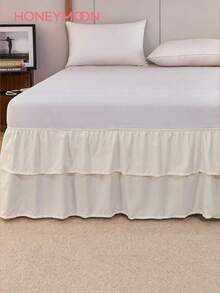 1pc Double Layer Lightweight Ruffle Bed Skirt, Classic Style, Soft & Fashionable, 100% Microfiber Material, 15.7 Inch Drop, Suitable For Home And Student Dorm, Machine Washable - Beige - View 1