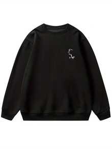 Women's Fashion Autumn/Winter Loose Casual Versatile Cartoon Cat Print Crew Neck Sweatshirt - Black - View 6