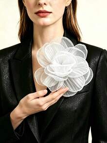 1pc Handmade French Style 20cm White Large Flower Brooch, Clothing Suit Accessory Pin, Elegant Decorative Ornament For Wedding Banquet - White - View 5