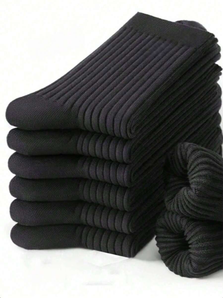 1/3/5/10/20 pares de calcetines clásicos negros de media pantorrilla para hombre - absorbentes de humedad y transpirables, adecuados para estilos de negocios, deportes y casuales; perfectos para combinar con zapatos de cuero o zapatillas deportivas para uso diario, esenciales para el otoño, también un regalo ideal para tu novio. - Negro - Ver 1