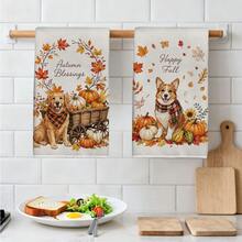 MEMNUN 2 Pcs Autumn Dog Golden Retriever Corgi Pumpkin Maple Leaf Printed Kitchen Towels Dish Cloths, Ultra-Fine Microfiber Polyester Material, Happy Fall Autumn Pet Theme Autumn Harvest Decoration Hand Towels Thanksgiving Home Decor, Kitchen Decor, Fall Decor, Suitable For Restaurant Kitchen Home Decoration And Gift Giving, 40*60cm/45*70cm - Multicolor - View 7