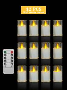 6/12/24pcs Flickering Flameless Candles With Timer And Remote Control, Battery Operated LED Wishing Candles, Smokeless And Odorless, Suitable For Christmas, Halloween, Valentine's Day, Proposal, Wedding, Party, Gift Giving - Transparent-warm Light - View 13