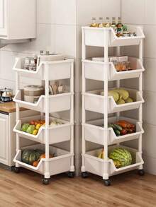 1pc White Mobile Storage Cart, Plastic Practical Storage Rack With Wheels, Adjustable Shelf Unit, Space-Saving For Living Room, Bedroom, Dorm, Office - Easy To Assemble, Sturdy Structure, Compact Design, Independent Stand, Tilted Shelves, Multi-Purpose - White - View 8