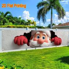 1pc Merry Christmas Santa Peeking From Wall Pattern Polyester Decorative Fence Banner, Suitable For Outdoor Lawn And Wall Decoration, Perfect For Holiday Celebrations - Christmas Wall Breakout - View 5