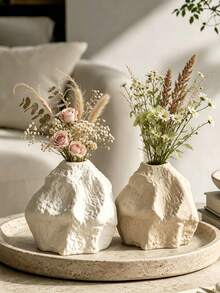 1Pc Wabi‑Sabi Irregular Rock‑Shaped Decorative Vase, Textured Surface Flower Container, Aesthetic Table Centerpiece Ornament For Living Room Desktop Home Display - Rock Vase - View 1