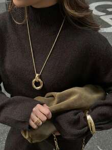 1pc Osumobi Ring Metal Long Sweater Necklace, Luxury High-End Jewelry - Gold - View 6