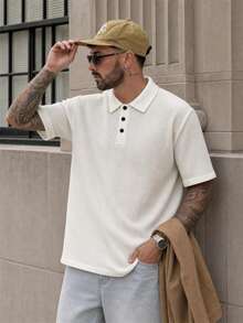 Lookun Men's Polo Shirt, Polo Collar, Short Sleeve, Knit, Loose Straight Fit, Casual Top, Spring/Summer - White - View 3