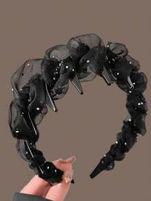1pc/2pcs Rhinestone Mesh High Crown Headband For Women, Elegant Fashionable Anti-Slip Toothed Hair Hoop For Face Washing, Hair Clip Hair Accessory - Black - View 4