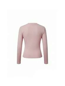Vintage Niche Letter Print Long Sleeve T-Shirt Women's American Style Crew Neck Regular Shoulder Top Pink - Pink - View 8