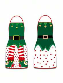 2pcs/1pc Christmas Aprons For Men And Women -Dark Green Fairy Print Pattern, Couple Aprons For Men And Women, Suitable For Christmas Party, Apron Kitchen - Multicolor - View 4