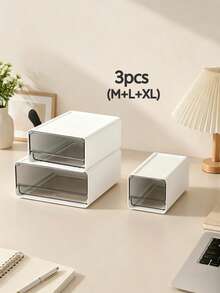 3/1pc Stackable Desktop Drawer Storage Box, Plastic Storage Cabinet With Transparent Pull-Out Drawers, Space-Saving Storage Container For Pens, Documents, Cosmetics, Jewelry, Crafts, Office Supplies, Suitable For Home, Office, Bedroom, Study, Dorm, Back To School, Graduation, Back To School Supplies, Bedroom Essentials, College School Must-Haves, Back To Campus, Desk Accessories, Organization And Storage - White - View 13