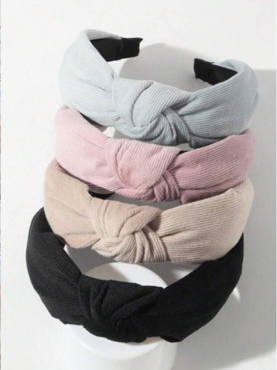 4pcs Women's Simple Solid Color Corduroy Headbands, Suitable For Daily Wear In Autumn And Winter - Multicolor - View 1