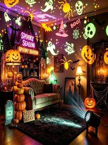 1pc USB Powered LED Halloween Projector Light, 360° Adjustable Angle, Can Project Rotating Ghost, Pumpkin, Skull And Spider Patterns, Suitable For Indoor Walls, Windows And Ceilings, Create Scary Atmosphere, Ideal Home Halloween Party Decoration - Projector Lamp - View 8