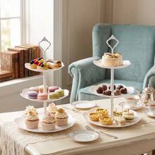 2PCS 3 Tier Cake Stand Afternoon Tea Wedding Plates Party Embossed Tableware - View 9