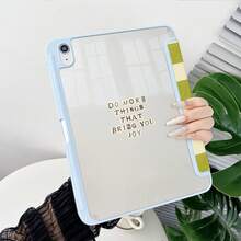 1pc Green & Beige Plaid "Do More Things That Make You Happy" Quote Print Protective Case, With Pen Slot, Multi-Angle Magnetic Stand, Auto Sleep/Wake, Tablet Protective Shell, Compatible With IPad PRO/AIR, Compatible With Samsung, Compatible With Xiaomi Pad 5/6/7, Compatible With Huawei MatePad - Multicolor - View 5