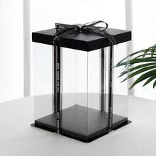 1pc Transparent Gift Box - Artificial Rose Bear Packaging Box - DIY PVC Transparent Gift Box - Wedding And Birthday Decoration (Includes Ribbon) - Black - View 3