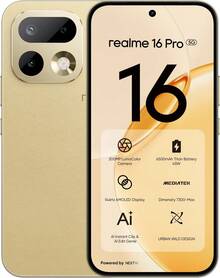 Realme 16 Pro 5G 智慧型手機 8GB + 256GB/8GB + 512GB，200MP LumaColor 相機 + 50MP，搭載 Dimensity 7300 MAX 處理器，6500mAh 電池與 45W 快充，6.78 吋 144Hz 螢幕，7.8mm 薄身，解鎖手機，Android 16，不含適配器 - 金色 - 查看 9