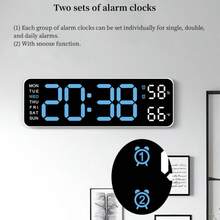 USB Powered 9 Inch Large Digital Wall Clock Temperature Humidity Week Display 4 Level Manual Brightness Adjustment Auto Dimmable Snooze Table Clock 12/24H Electronic LED Alarm Clock ---Without Battery And Plug - one-size - View 8