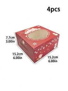 4pcs/12pcs Holiday Window Gift Boxes, Christmas Striped Square Dessert Boxes, Red & Green Santa Tree Design, Party Favors, Cookies & Small Gifts Box - View 13