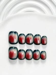 10pcs Kuku Tempel Buatan Tangan Gaya Avant-Garde Y2K, Set Seni Kuku Polygel, Gradien Merah, Kuku Merah & Hitam, Gaya Retro Minimalis, Termasuk Alat Kuku, Tersedia 3 Ukuran: Persegi, Persegi Pendek, Almond, Cocok Untuk Pesta, Dansa, dan Pemakaian Sehari-hari - MultiWarna - View 13