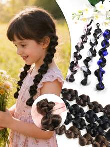 1pc Kids Bubble Braid Ponytail Hair Extension With Elastic Hairband, Soft Colorful Synthetic Hair, Easy To Wear No Damage Hair Piece, Suitable For Girls Holiday Cosplay Party, Halloween - Multicolor - View 2