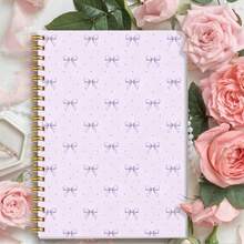 1pc A5 Bow Polka‑Dot Print Spiral Notebook, Sweet Pastel Lavender Bow Pattern Journal Notebook, Lined Writing Notepad For Daily Notes, Diary, Planner, School Homework & Office Memo Use - Light Purple - View 6