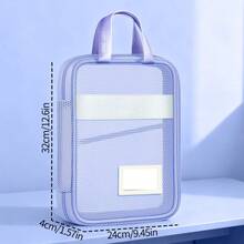 HUAJIE 1pc A4 Mesh File Bag With Handle, Large Capacity Zipper Student Book Storage Bag, With Name Tag, Multi-Functional School Office Document Organizer Bag - Single Piece - View 3