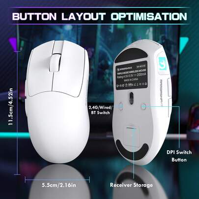 ATTACK SHARK M4 52g Ultra-Light Wireless Gaming Mouse | PAW3311 24000 DPI | Tri-Mode 2.4G Bluetooth USB-C | RGB Lighting | Huanyu Micro Switch