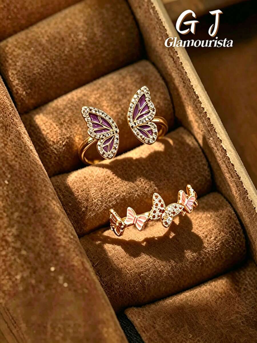 1pc Butterfly Open Ring, Exquisite Sweet Unique Niche Design, Suitable For Women's Daily Wear, Party And Gathering - Butterfly - View 1