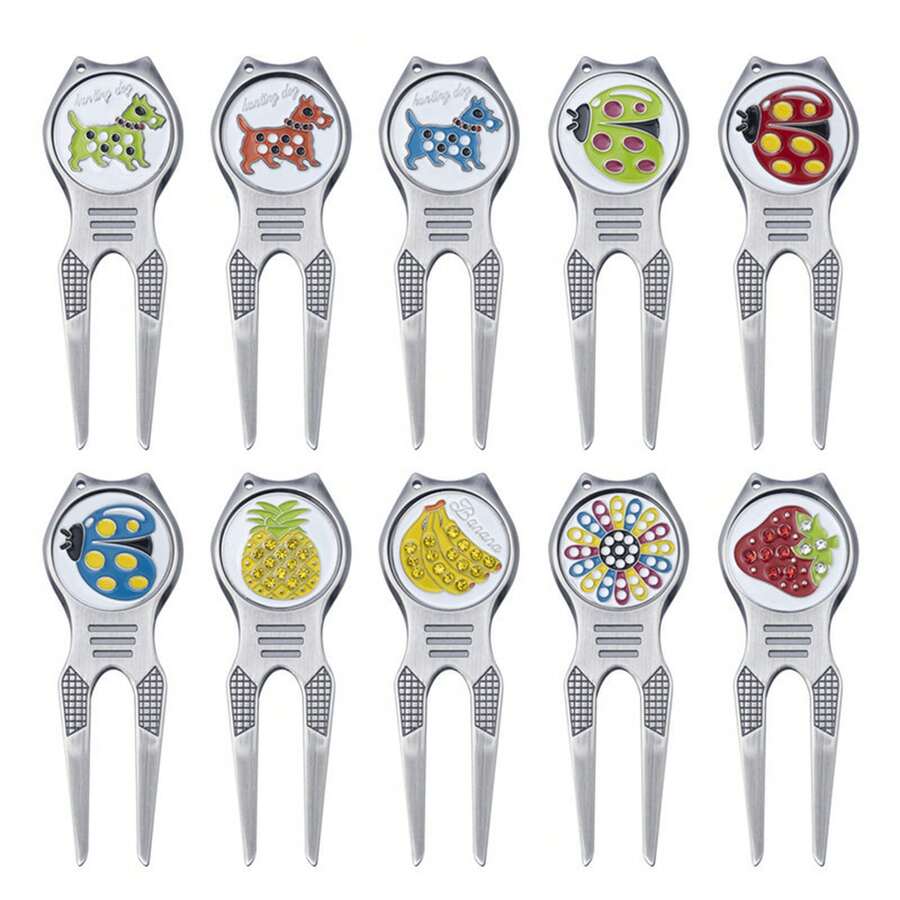 Golf Divot Tool With Magnetic Ball Marker, Metal Green Repair Fork, Portable Golf Ball Mark Repair Tool, Golf Accessories - Robot Dog Green - View 1