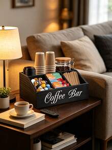 Coffee Bar Storage Organizer, Multi‑Compartment Caddy For Home Coffee Station Decor, Holder For Coffee Pods, Sugar Packets, Cups & Stirrers, Ideal For Kitchen Use - Black - View 8