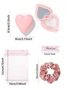 8/4/1 Set - Gender Reveal Party Favors, Pink Heart-Shaped Portable Folding Mirror Comb With Organza Bag And Thank You Card Gift Set - DIY Fillable Gift Bag, Cute Pink Heart Folding Mirror Comb, Scalp Massage Gift Packaging Bag Thank You Gift - Suitable As Baby Shower Party Favors, Baby Shower Gifts, Gender Reveal Party Theme, Children's Birthday Gifts, Guest Favors, Ideal Choice For Party Supplies And Decorations - Multicolor - View 11