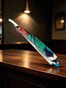 1pc/Men's Manual Folding Straight Razor, Colorful Printed Barber Razor, Professional Hair Salon Razor For Beard Trimming, Bald Head Shaving, Sideburns And Eyebrow Styling, Blade Not Included - Safety Razor - View 12