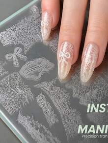 1Pc Broken Lace Nail Stamping Plate, Hollow Ripped Lace Bow Ribbon Pattern Nail Art Template, Reusable Stainless Steel Nail Image Plate For DIY Manicure Nail Salon Decoration - Multicolor - View 3