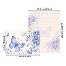 8 Pcs/Set (4 Envelopes + 4 Letter Papers) Purple Butterfly Rose Envelope Letter Paper Set, Aesthetic Floral Writing Stationery Scrapbook Paper, Decorative Invitation Kit For Birthday Wedding Holiday Party Supplies - Purple Butterfly - View 3