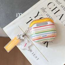Korean Style Minimalist Colorful Polka Dot & Striped Earphone Case With Pendant, Compatible With AirPods 5, Pro 3, Pro 2, 4, 3, 1/2, Cute Protective Cover For Girls, Spring/Summer Earphone Case, Birthday Gift, Holiday Gift - Multicolor - View 4