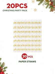 10/24pcs Red Christmas Ball, Pine Branch And Bow Print Paper Tableware Set, Includes Paper Cups, Popcorn Food Boxes, Napkins And Straws, Disposable Paper Tableware Suitable For New Year Celebrations, Family Gatherings, Dessert Events And Seasonal Parties - Multicolor - View 14