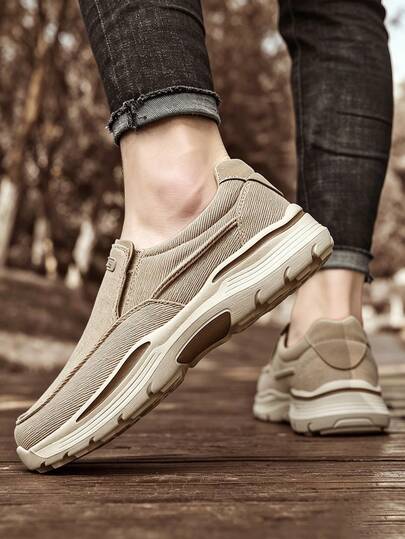 Men's Slip‑On Canvas Casual Shoes, Lightweight Soft Sole Loafer Sneakers, Comfortable Daily Walking Shoes For Outdoor