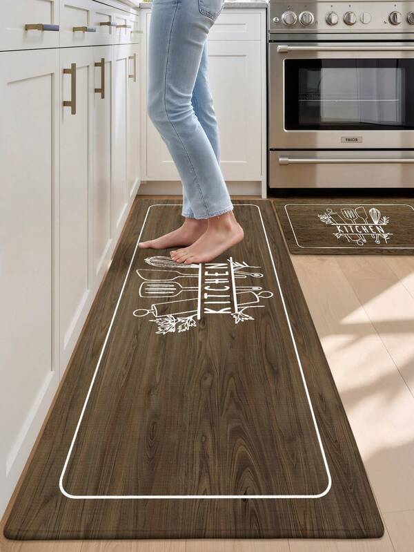DAJIANG 1 pieza - Felpudo de cocina con letra KITCHEN, marrón, fondo antideslizante, estilo Ins sencillo, cómodo, alfombra de piso, alfombra de entrada y pasillo, alfombra de cocina, lavable a máquina, fácil de limpiar, decoración del hogar, decoración de habitación para festivales, decoración de otoño