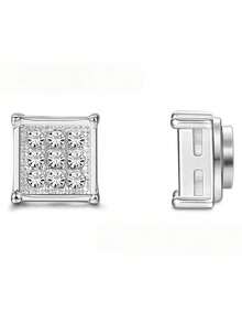 4 Pasang Jepit Telinga Magnetik Stainless Steel, Jepit Telinga Persegi Bulat Tanpa Tindik dengan Batu Zirkonia Kubik, Set Perhiasan Netral Unisex - Anting magnet (4 buah) - View 6