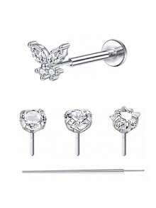 CIZME 5pcs Fashion Stainless Steel Heart-Shaped Lip Studs, Suitable For Women's Daily Decoration, 18G Lip Piercing Jewelry, Push-In Lip Studs, Cartilage Earrings, Cartilage Studs, Lip Studs, Lip Piercing Jewelry - Lip Studs - View 19