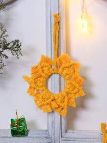 1pc Christmas Yellow Woven Snowflake Hanging Ornament Boho Circular Floral Star Design With Fringe Edges Festive Tree Pendant For Christmas Tree Mantel Window Wall Holiday Party Seasonal Home Decor - Style 3 - View 4