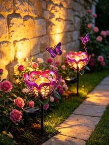1pc Iron Art Sunflower Solar Garden Stake Lamp, Cracked Glass Ball Lotus Landscape Light, Weather‑Resistant Ornament Lighting For Backyard Pathway Lawn Decoration - Multicolor - View 5