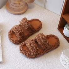 Lamb Wool Slippers Luxury Ins Style New Double Stripe Curly Fur Indoor House Slippers - Khaki - View 8